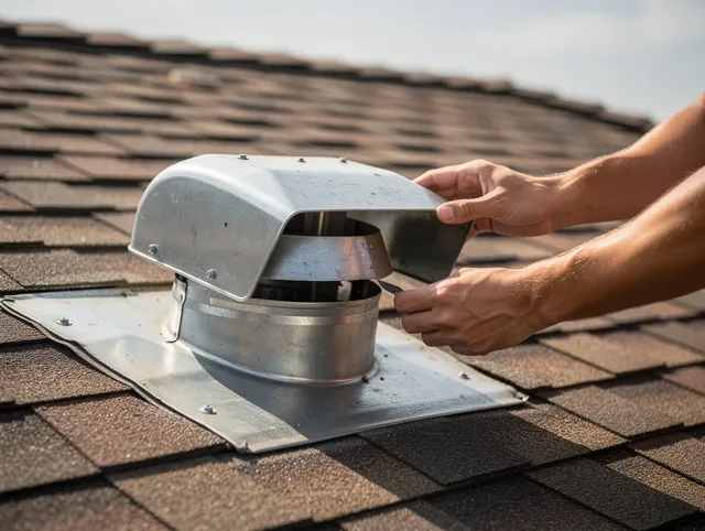 Jerome Dryer Vent Cleaning certified technician safely cleaning a roof-mounted dryer vent in Jerome