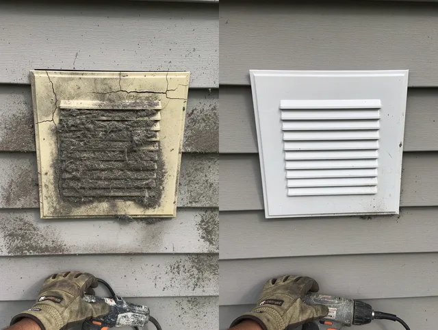 Jerome Dryer Vent Cleaning technician installing high-quality dryer vent cover at a residential property in Jerome